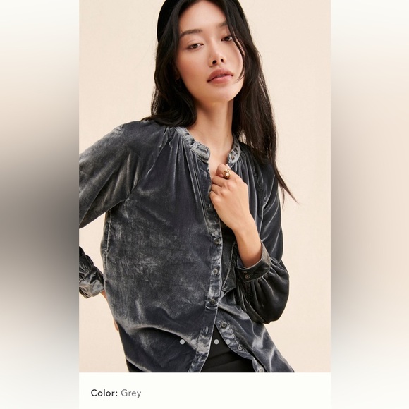 Anthropologie Tops - Large Anthropologie pilcro velvet femme button down collarless shirt grey gray